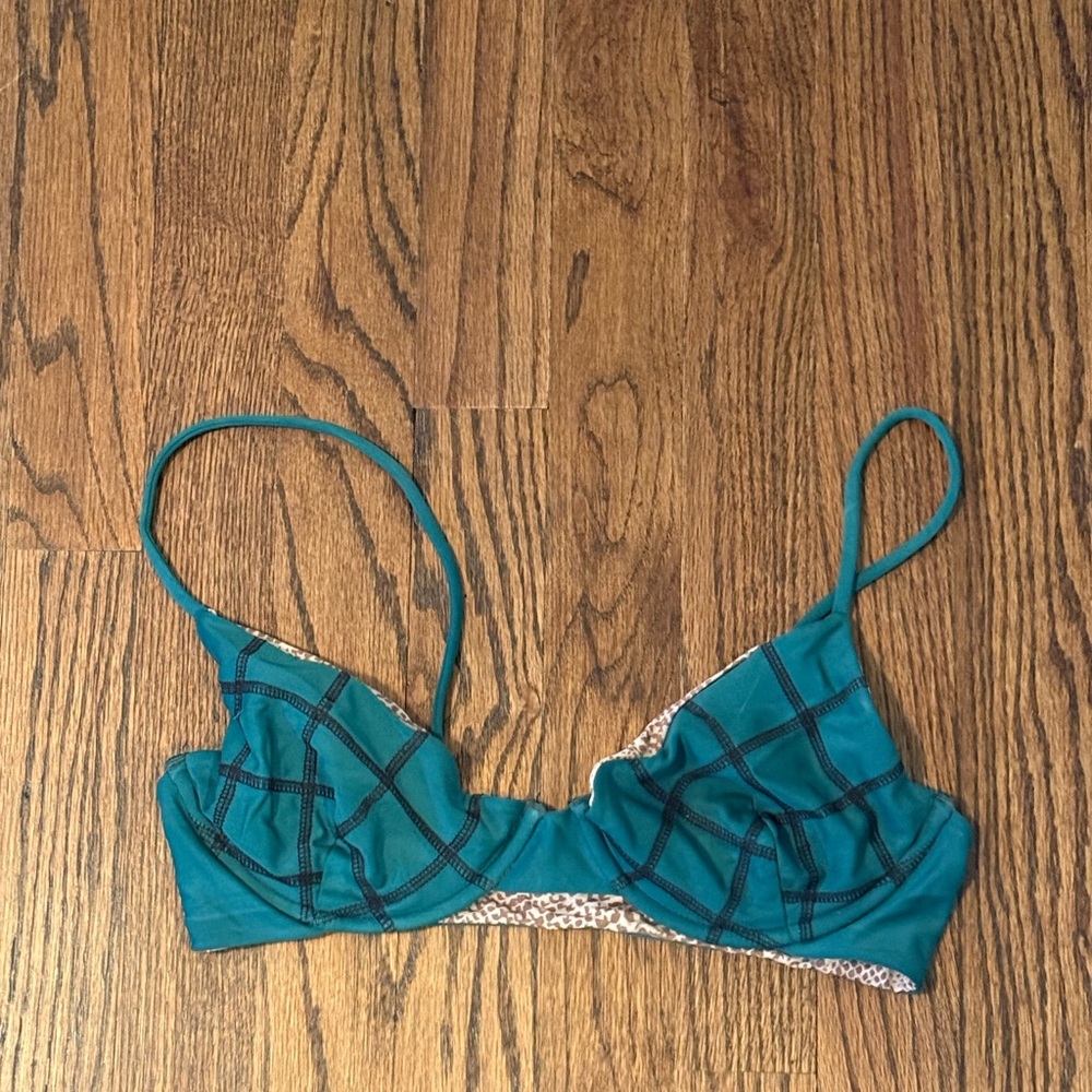Acacia Swim Teal Plaid Underwire Swim Top